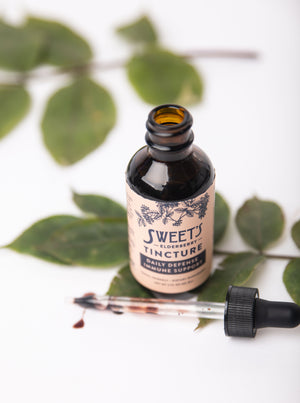 2 oz Sweet's Elderberry Tincture bottle with dropper top